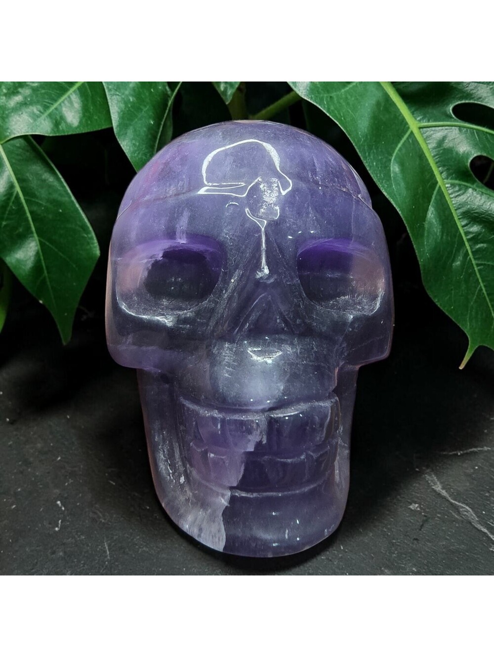 A275. Rare Blue Fluorite Natural Crystal Skull Carving